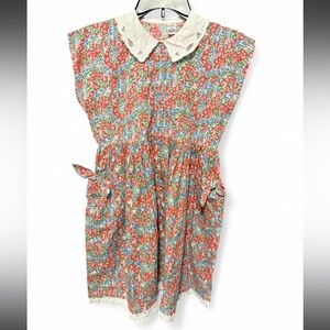 Handmade vintage style dress  berries and blue florals Peter Pan Collar size L